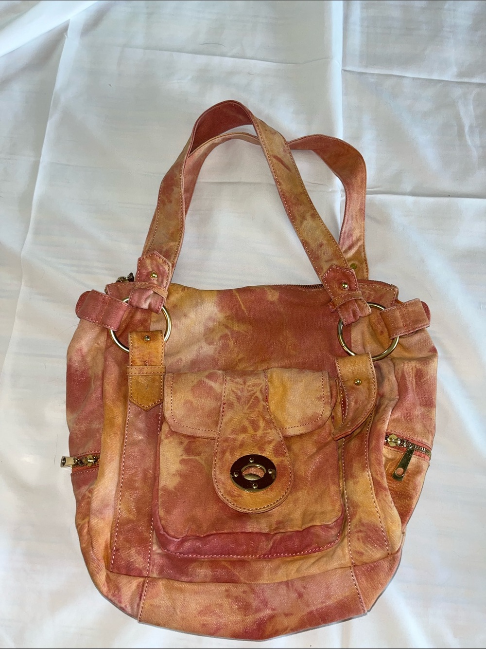 Big Buddha Women’s Pink-Orange Tie-Dye Canvas Satchel Tote Bag